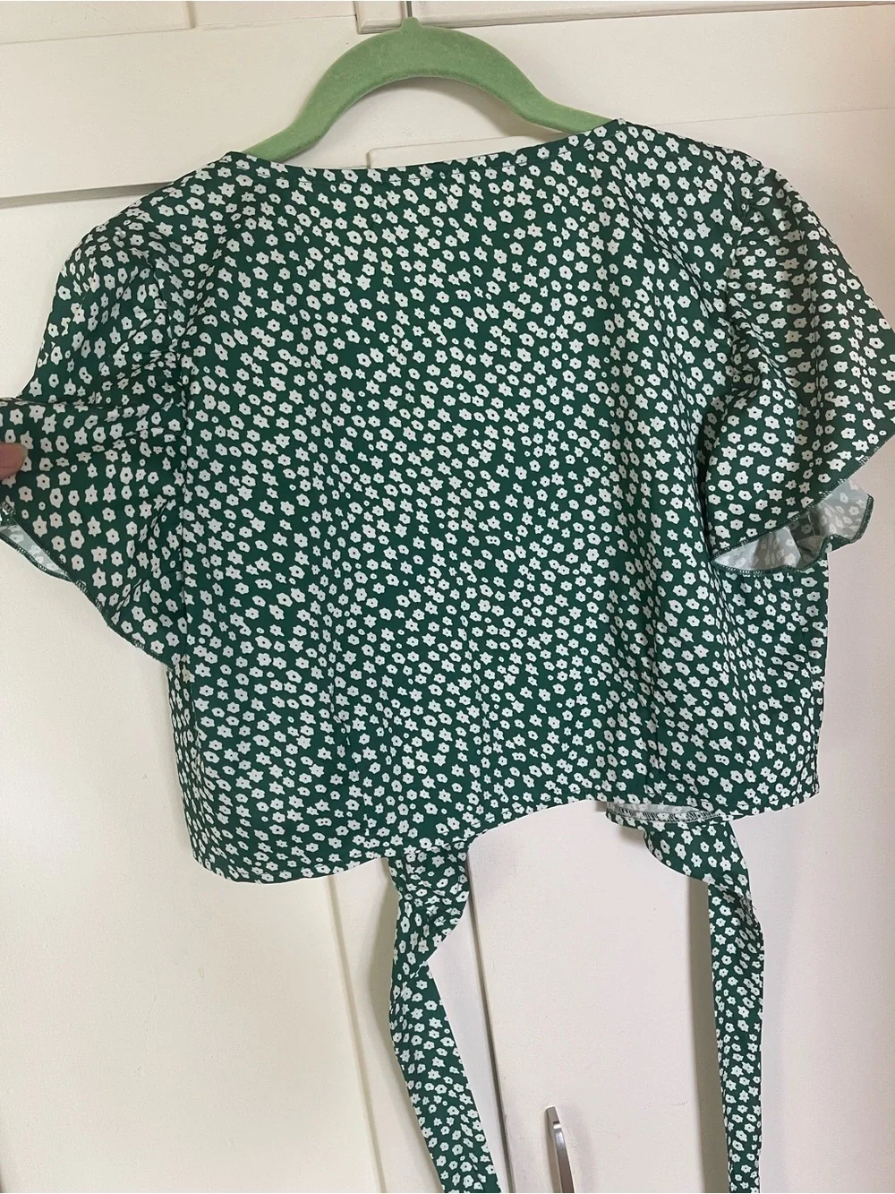 Green Floral Wrap Around Tie Two-Piece Set